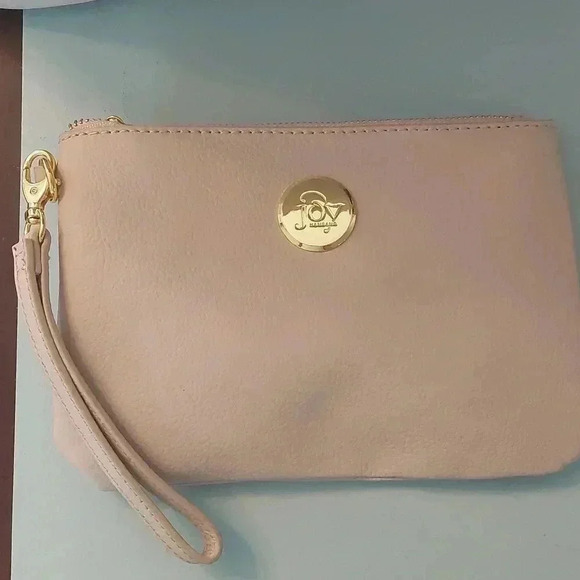 NWOT JOY MANGANO Double Decker Leather Tan Tote Purse with matching Wristlet - Picture 3 of 11